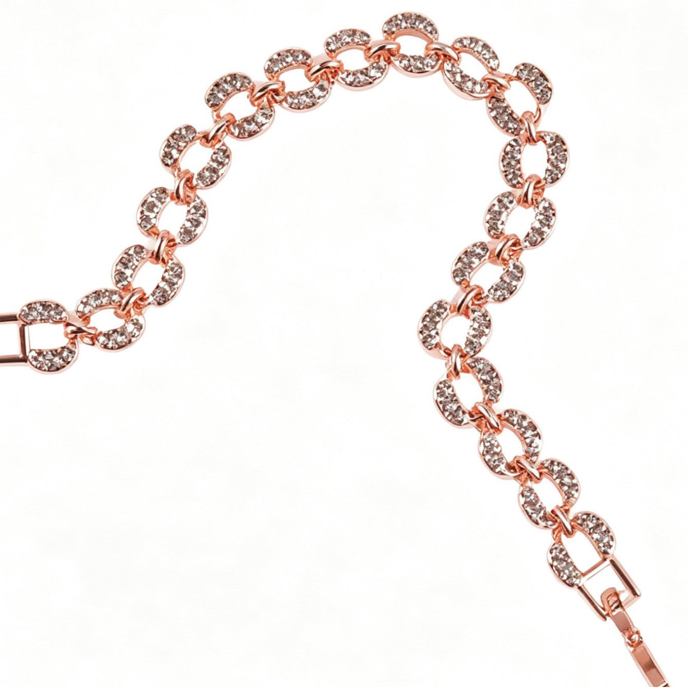 Geometric Rose Gold Alloy Bracelet For Women With Rhinestone Inlay, Perfect Travel Accessory