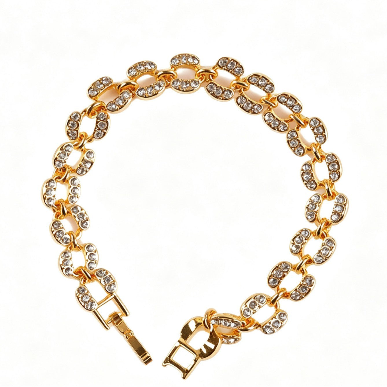Geometric Rose Gold Alloy Bracelet For Women With Rhinestone Inlay, Perfect Travel Accessory