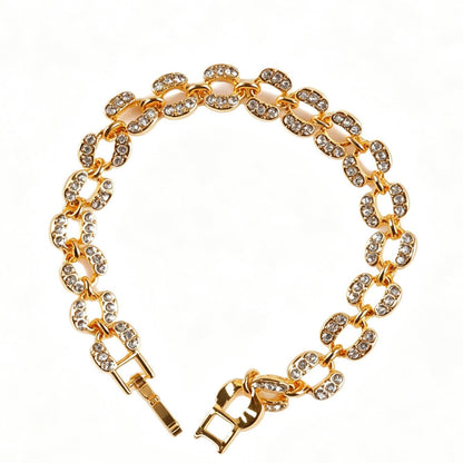 Geometric Rose Gold Alloy Bracelet For Women With Rhinestone Inlay, Perfect Travel Accessory