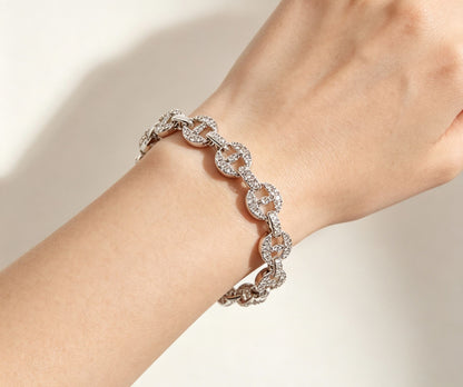 Geometric Rose Gold Alloy Bracelet For Women With Rhinestone Inlay, Perfect Travel Accessory