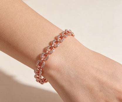 Geometric Rose Gold Alloy Bracelet For Women With Rhinestone Inlay, Perfect Travel Accessory