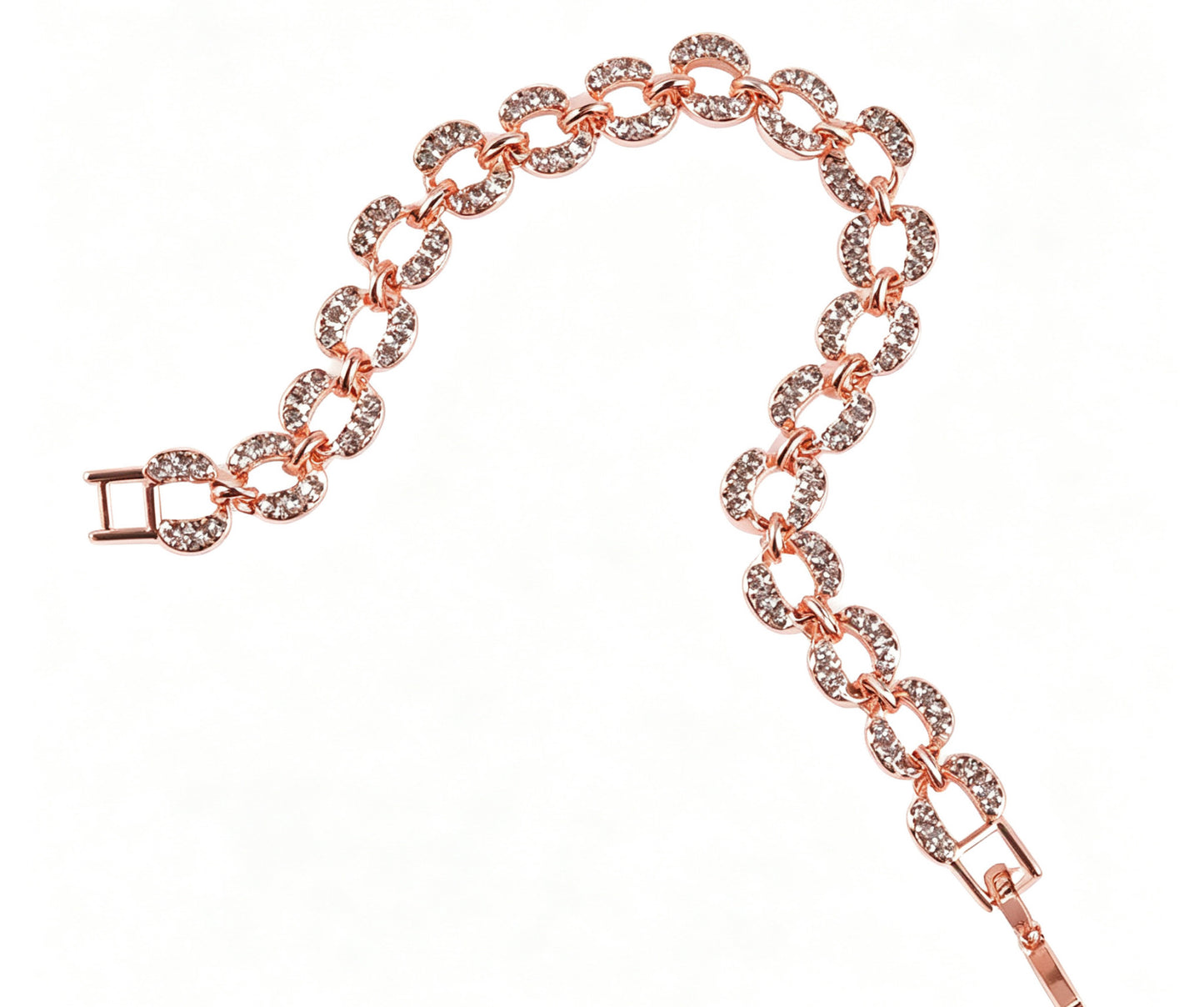 Geometric Rose Gold Alloy Bracelet For Women With Rhinestone Inlay, Perfect Travel Accessory