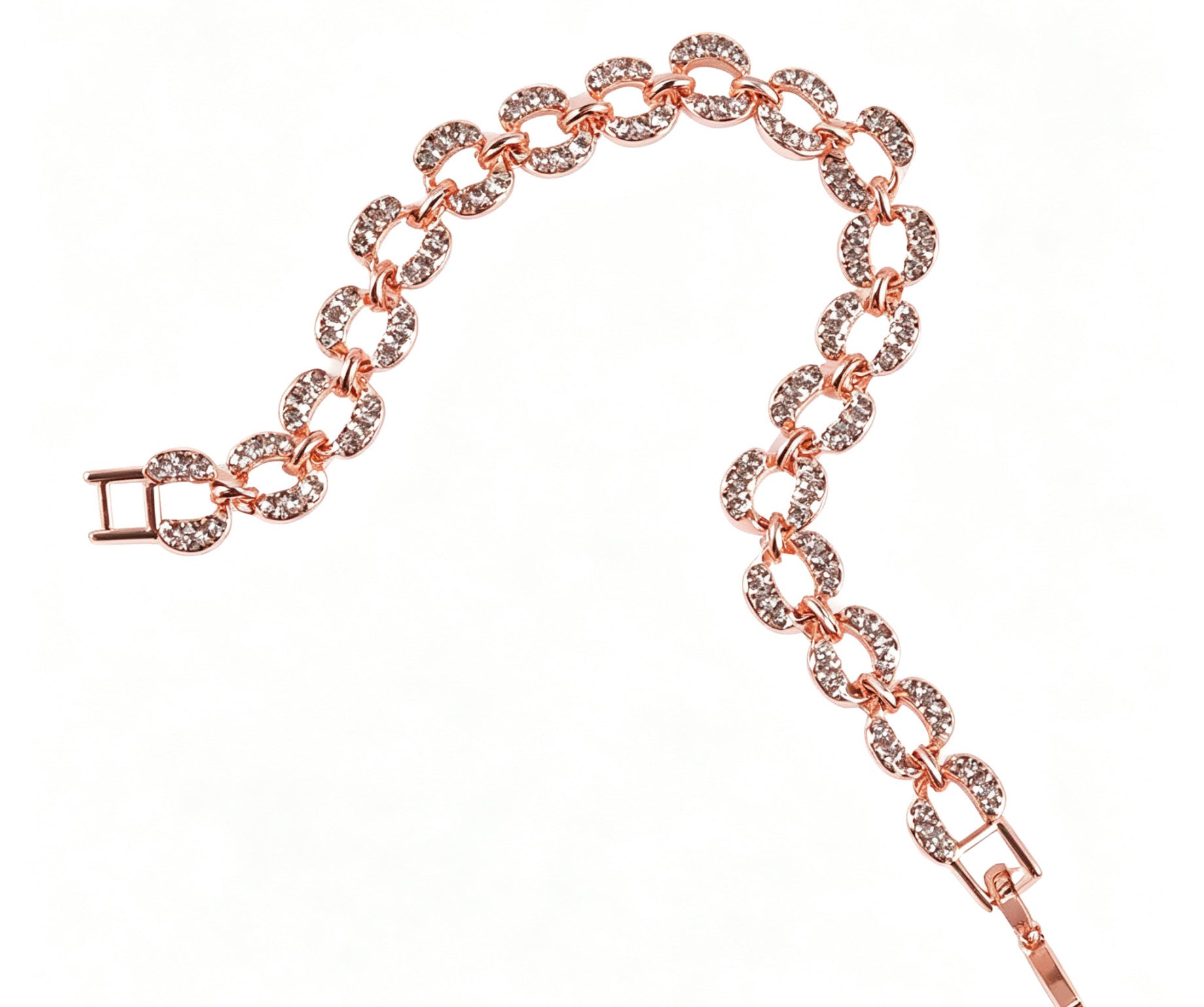 Geometric Rose Gold Alloy Bracelet For Women With Rhinestone Inlay, Perfect Travel Accessory