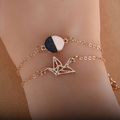 Three-dimensional Geometric Gold Zinc Alloy Bracelet With Electroplated Finish, Stylish Couple Jewelry