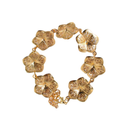 Exaggerated Flowers Gold Alloy Bracelet For Women With Electroplated Finish, Stylish Bangle Accessory