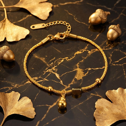 Gourd Bracelet In Titanium Steel With 18K Real Gold Plated Finish, Hip-Hop Style Couple Jewelry