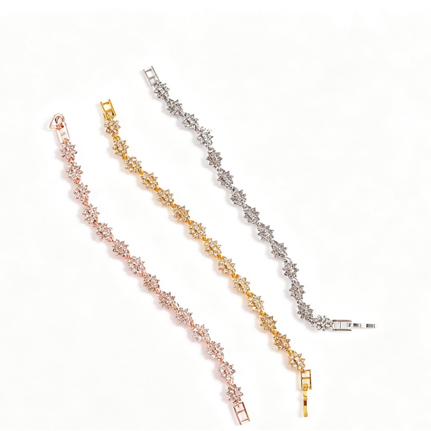 Geometric Rose Gold Bracelet For Women With KC Golden Plated Alloy And Rhinestone Inlay