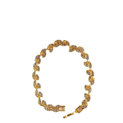 Simple Style Leaf Bracelet For Women In Rose Gold Featuring Alloy Chain With Rhinestone Inlay