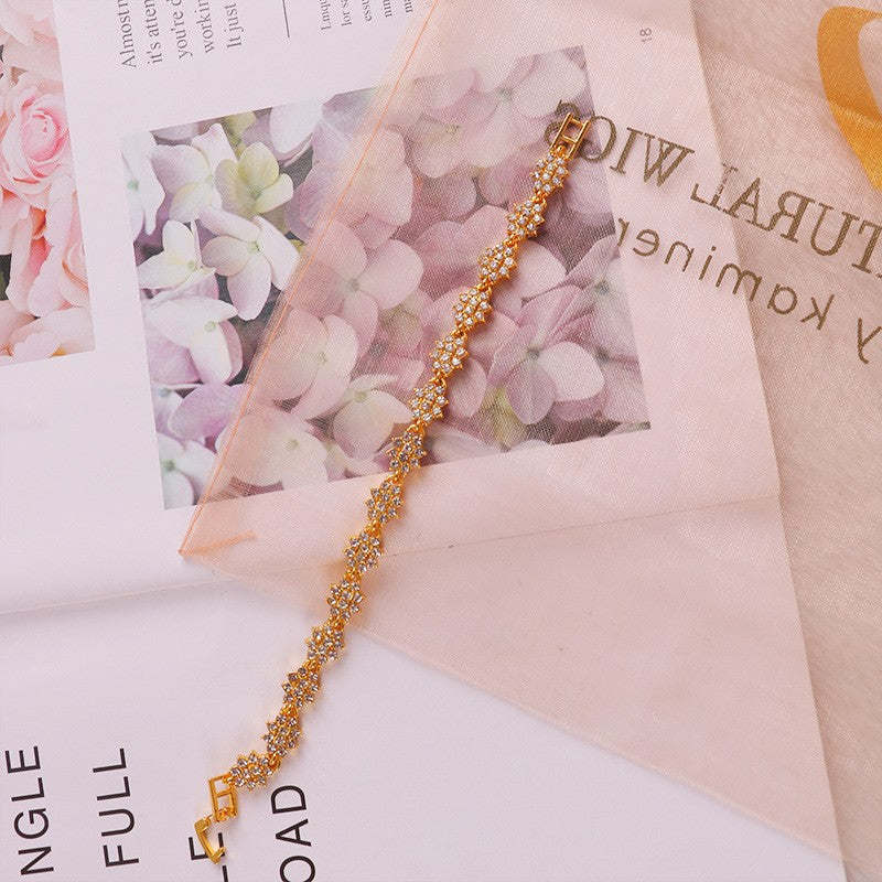 Geometric Rose Gold Bracelet For Women With KC Golden Plated Alloy And Rhinestone Inlay