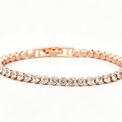 Sweet Geometric Gold Alloy Bracelet For Women With Silver Plated Finish And Crystal Inlay