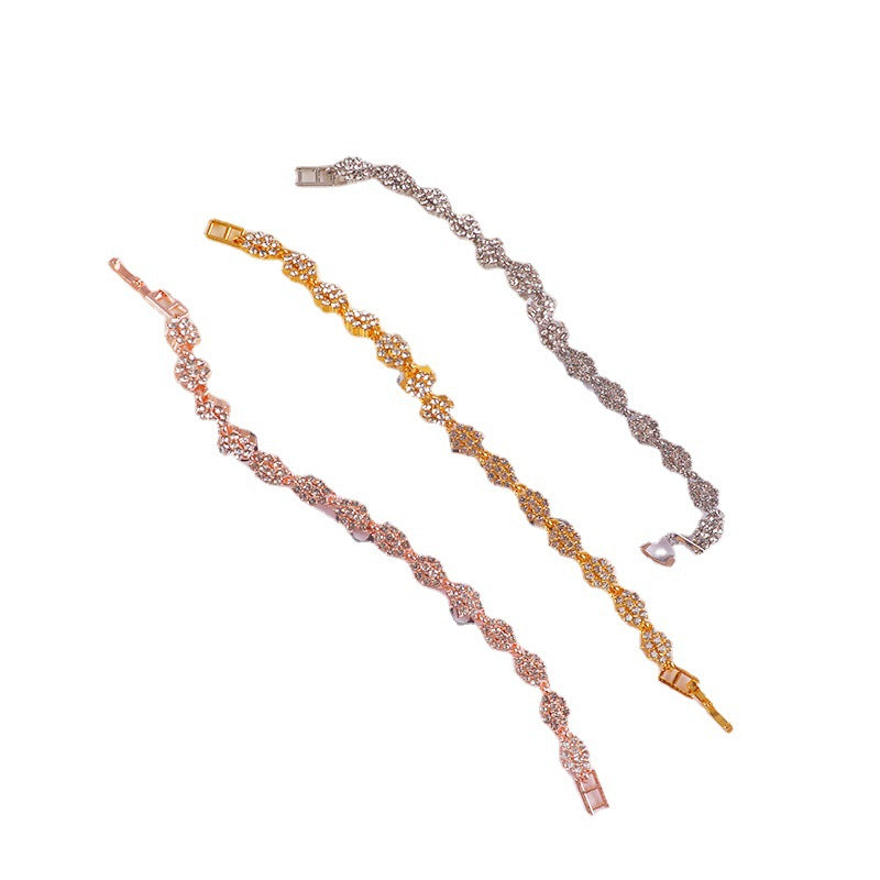 Geometric Rose Gold Bracelet For Women With KC Golden Plated Alloy And Rhinestone Inlay