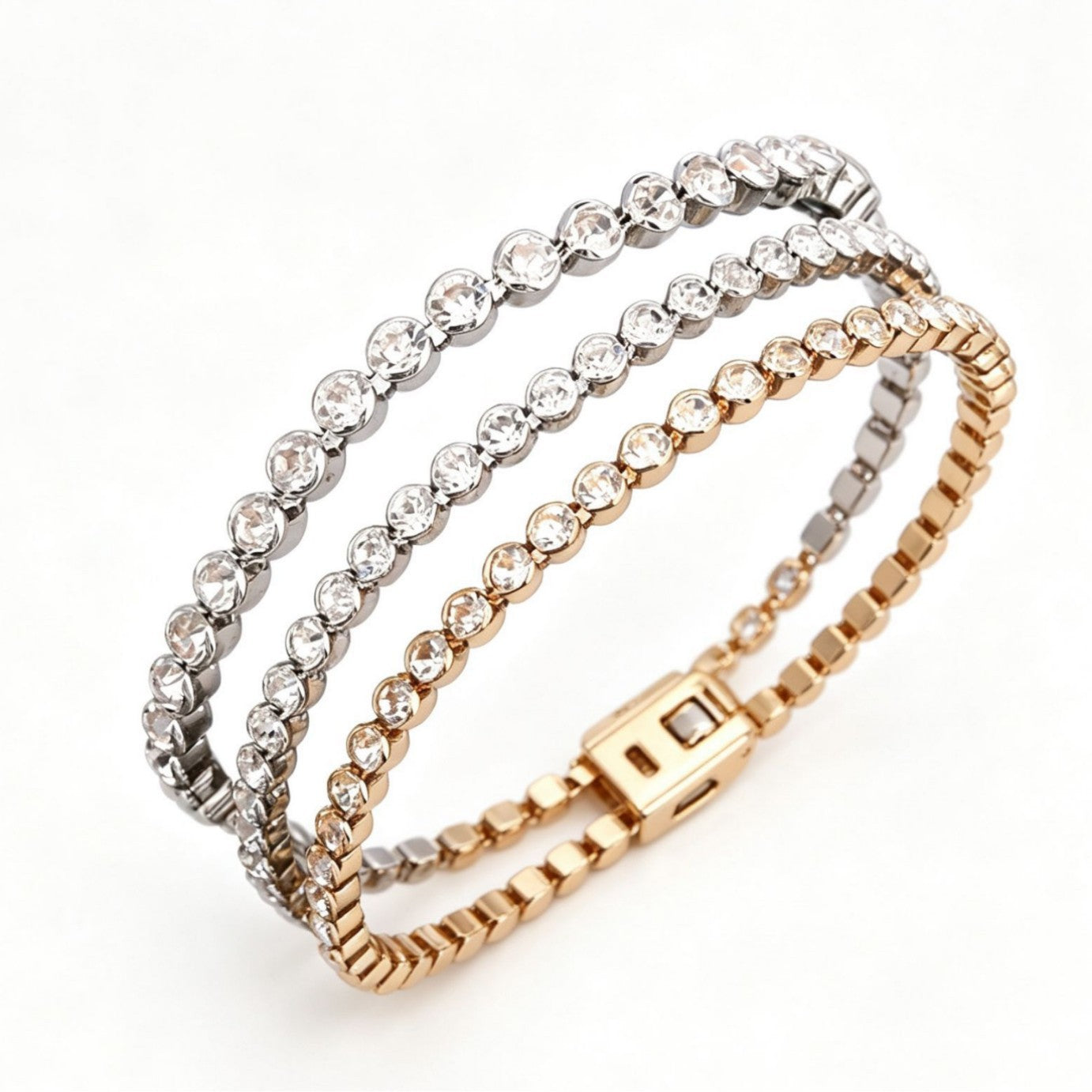 Sweet Geometric Gold Alloy Bracelet For Women With Silver Plated Finish And Crystal Inlay