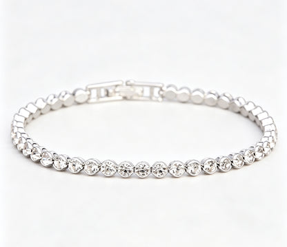 Sweet Geometric Gold Alloy Bracelet For Women With Silver Plated Finish And Crystal Inlay