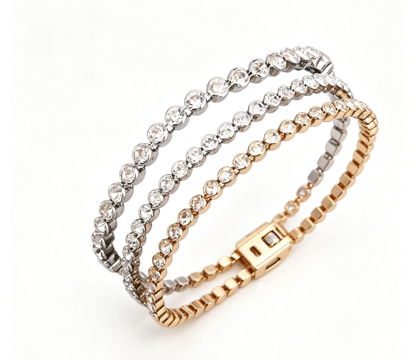 Sweet Geometric Gold Alloy Bracelet For Women With Silver Plated Finish And Crystal Inlay