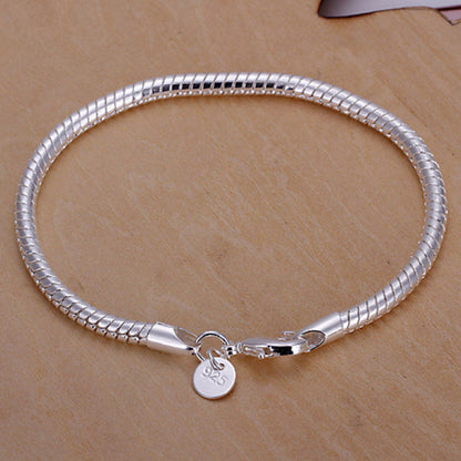 Silver Snake Pattern Alloy Bracelet With Electroplated Silver Plated Finish, Stylish Bangle