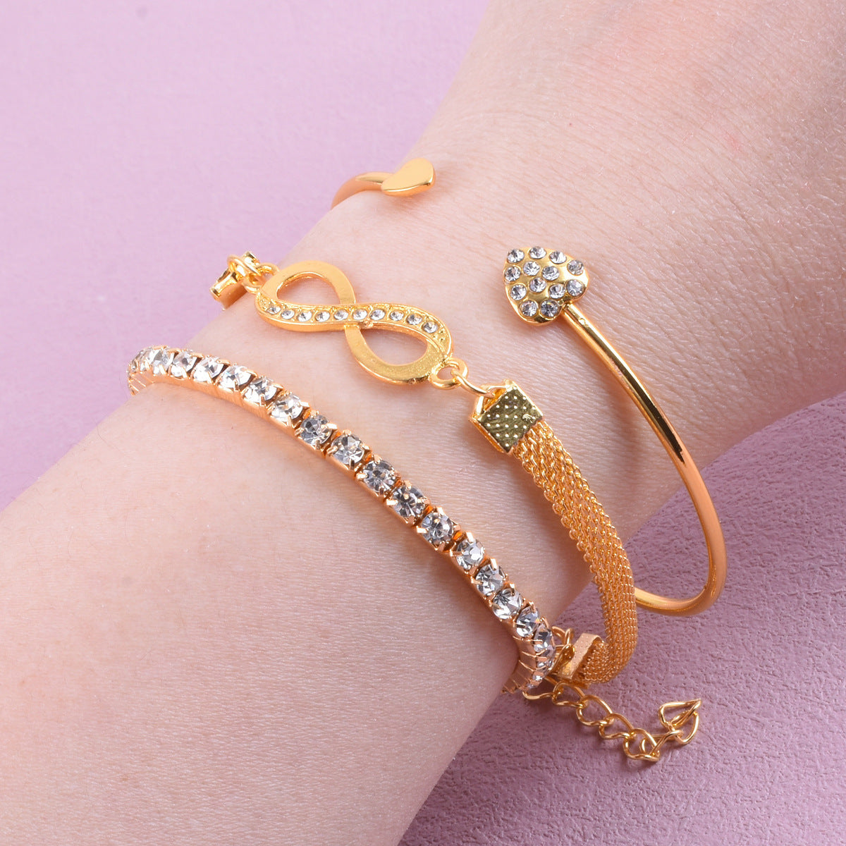 Heart Shape Gold Alloy Bangle For Women In With Electroplated Finish