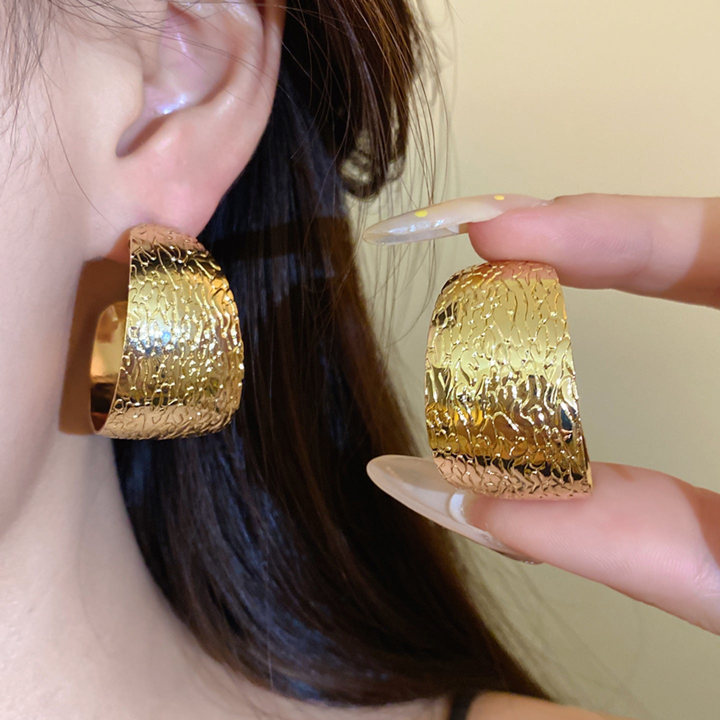 C Shape Stud Earrings For Women In Gold Iron With Featuring Folds Craft
