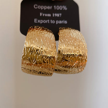 C Shape Stud Earrings For Women In Gold Iron With Featuring Folds Craft