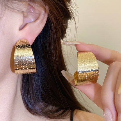 C Shape Stud Earrings For Women In Gold Iron With Featuring Folds Craft