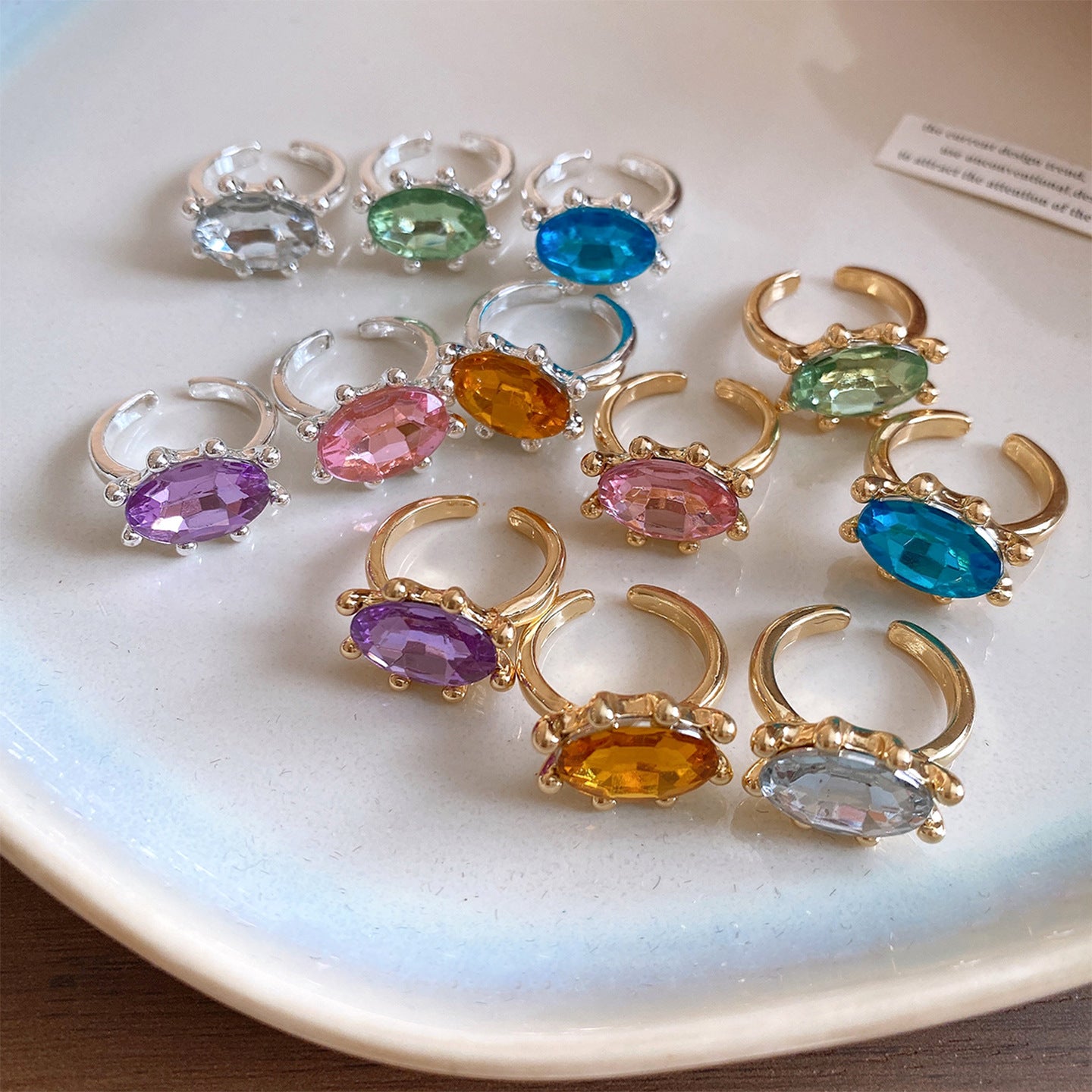 Geometric Open Rings For Women In Gold Alloy Featuring Rhinestones With Claw Setting