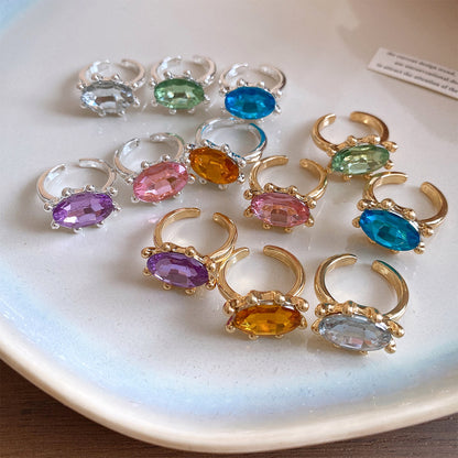 Geometric Open Rings For Women In Gold Alloy Featuring Rhinestones With Claw Setting