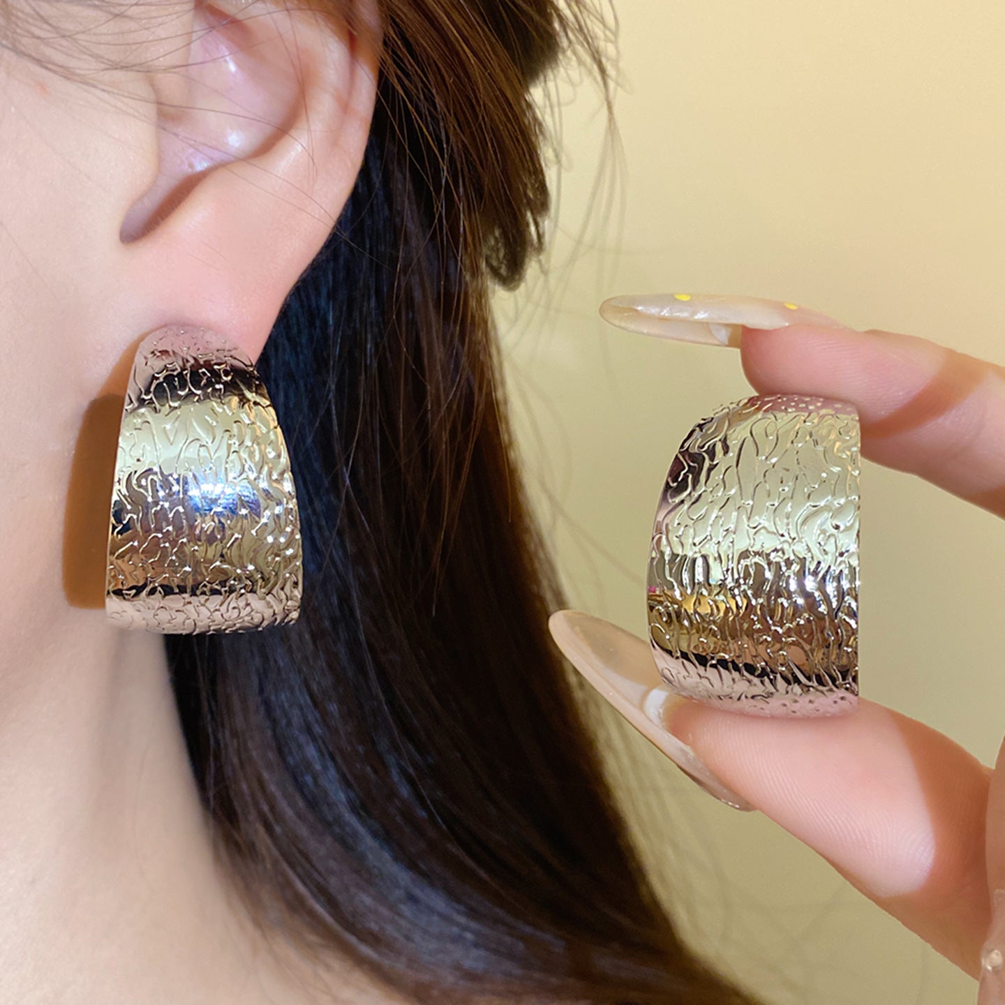 C Shape Stud Earrings For Women In Gold Iron With Featuring Folds Craft