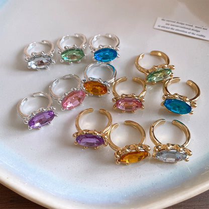 Geometric Open Rings For Women In Gold Alloy Featuring Rhinestones With Claw Setting