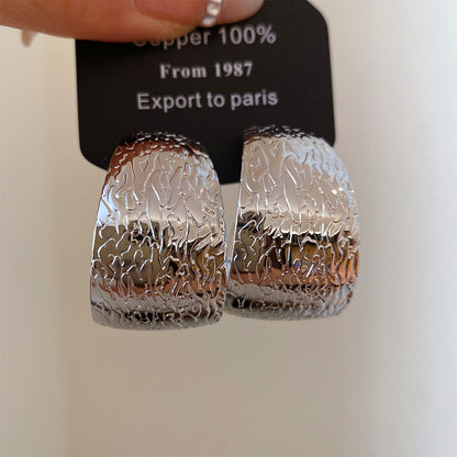 C Shape Stud Earrings For Women In Gold Iron With Featuring Folds Craft