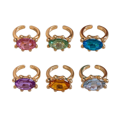 Geometric Open Rings For Women In Gold Alloy Featuring Rhinestones With Claw Setting
