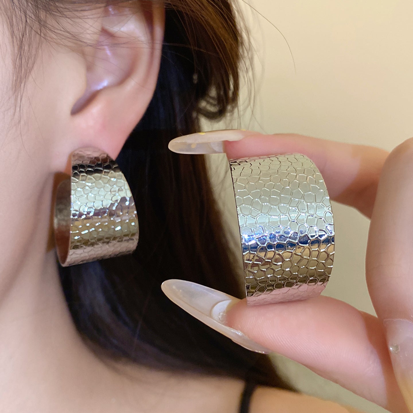 C Shape Stud Earrings For Women In Gold Iron With Featuring Folds Craft