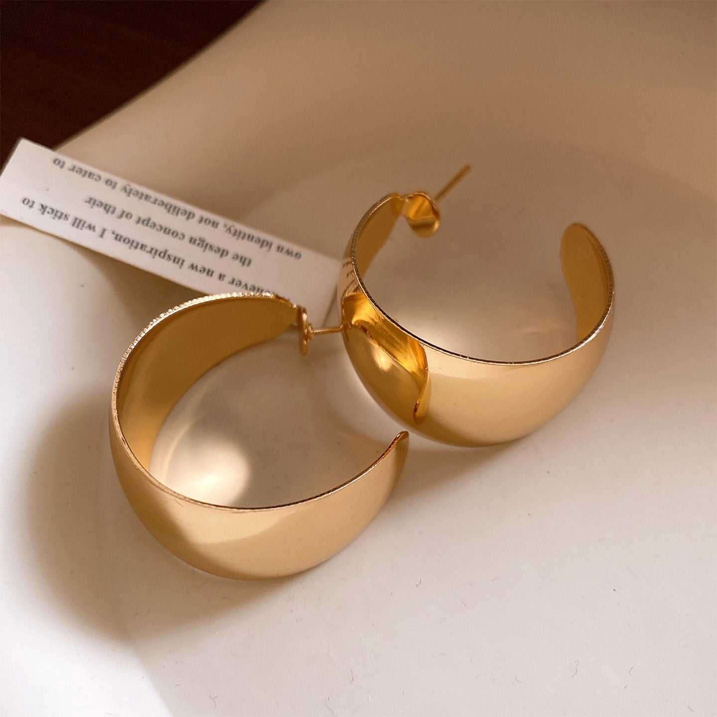 C Shape Stud Earrings For Women In Gold Iron With Featuring Folds Craft