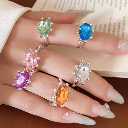 Geometric Open Rings For Women In Gold Alloy Featuring Rhinestones With Claw Setting