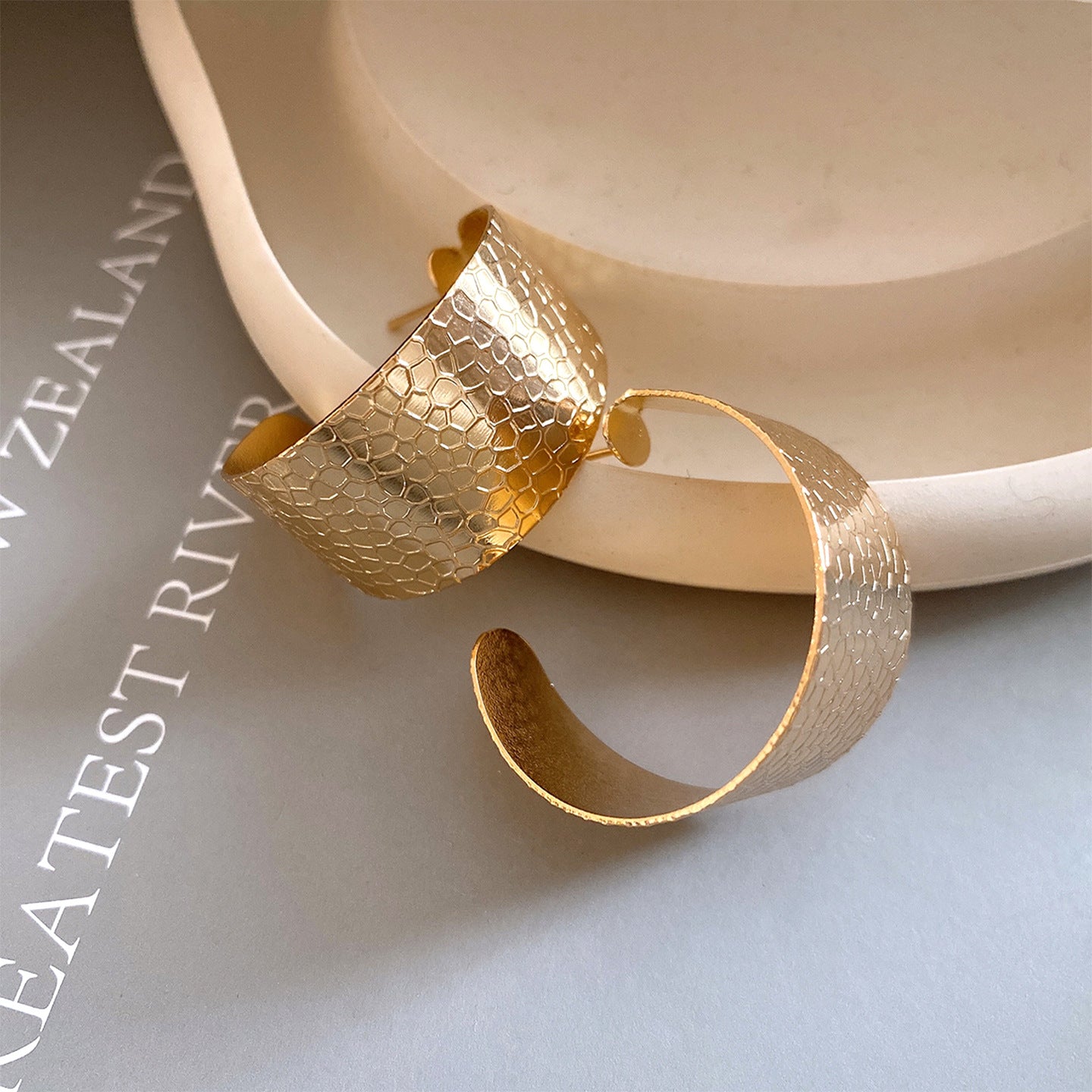C Shape Stud Earrings For Women In Gold Iron With Featuring Folds Craft