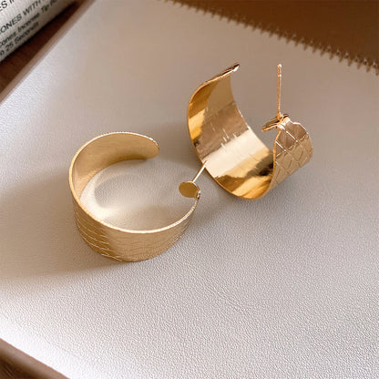 C Shape Stud Earrings For Women In Gold Iron With Featuring Folds Craft