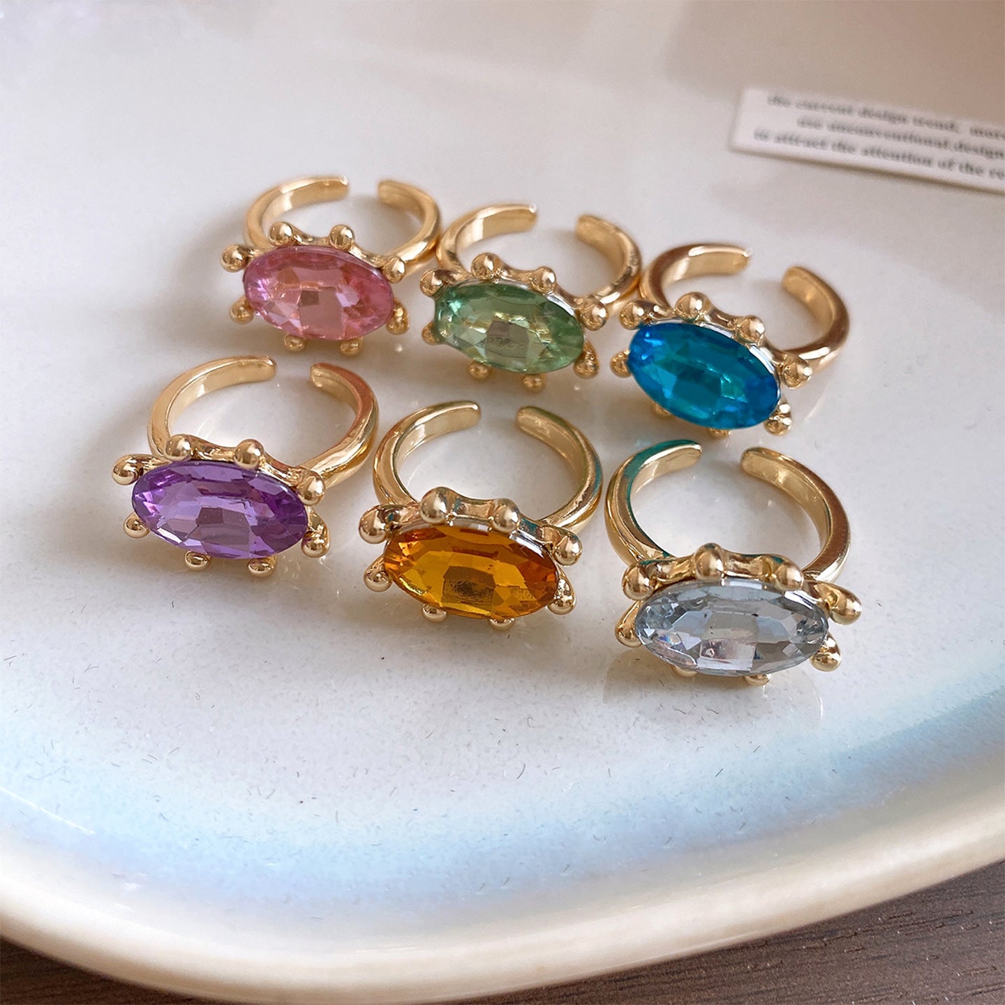 Geometric Open Rings For Women In Gold Alloy Featuring Rhinestones With Claw Setting