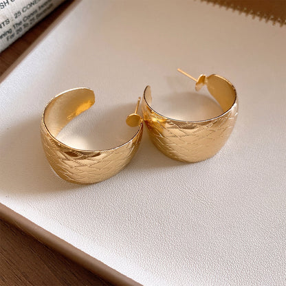 C Shape Stud Earrings For Women In Gold Iron With Featuring Folds Craft
