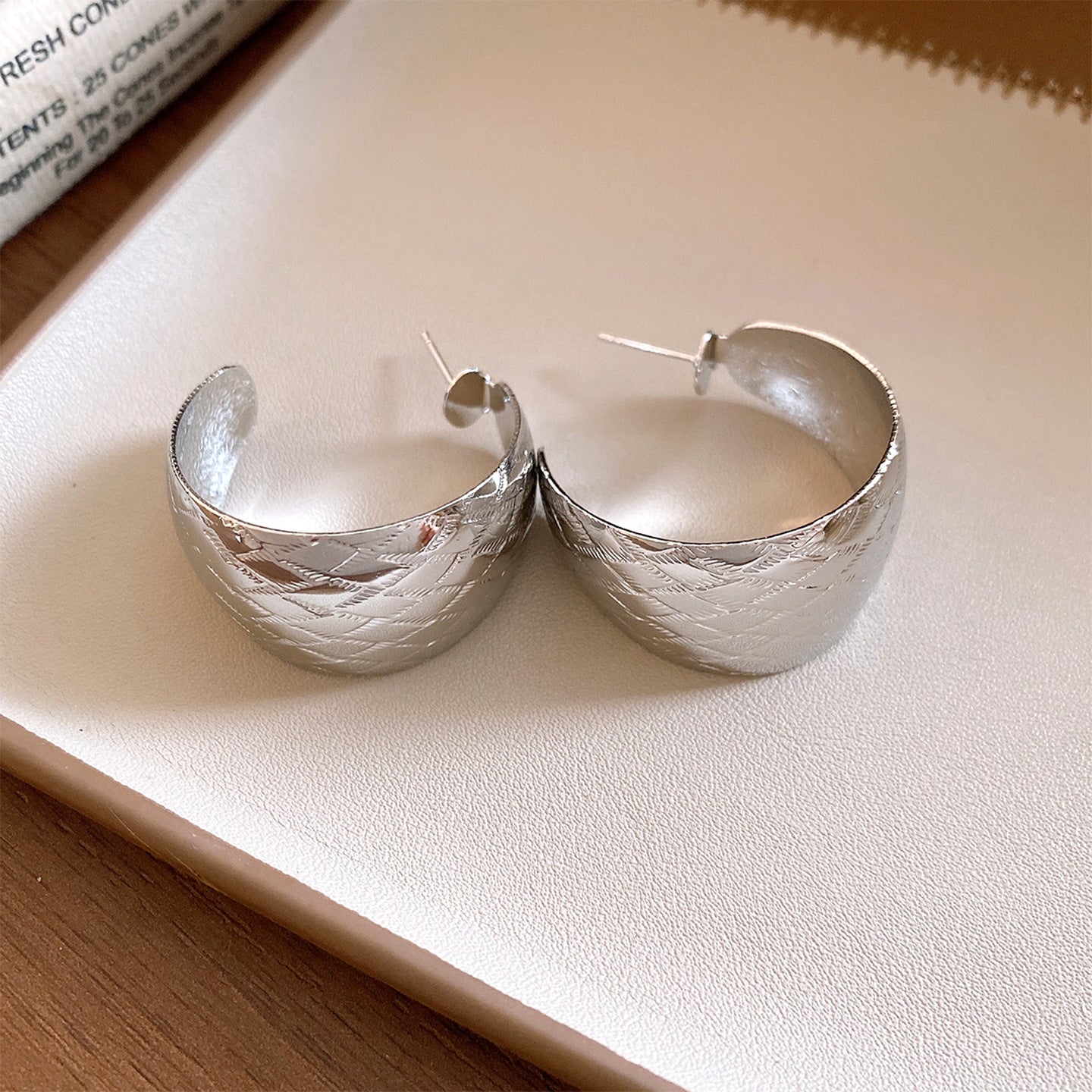 C Shape Stud Earrings For Women In Gold Iron With Featuring Folds Craft