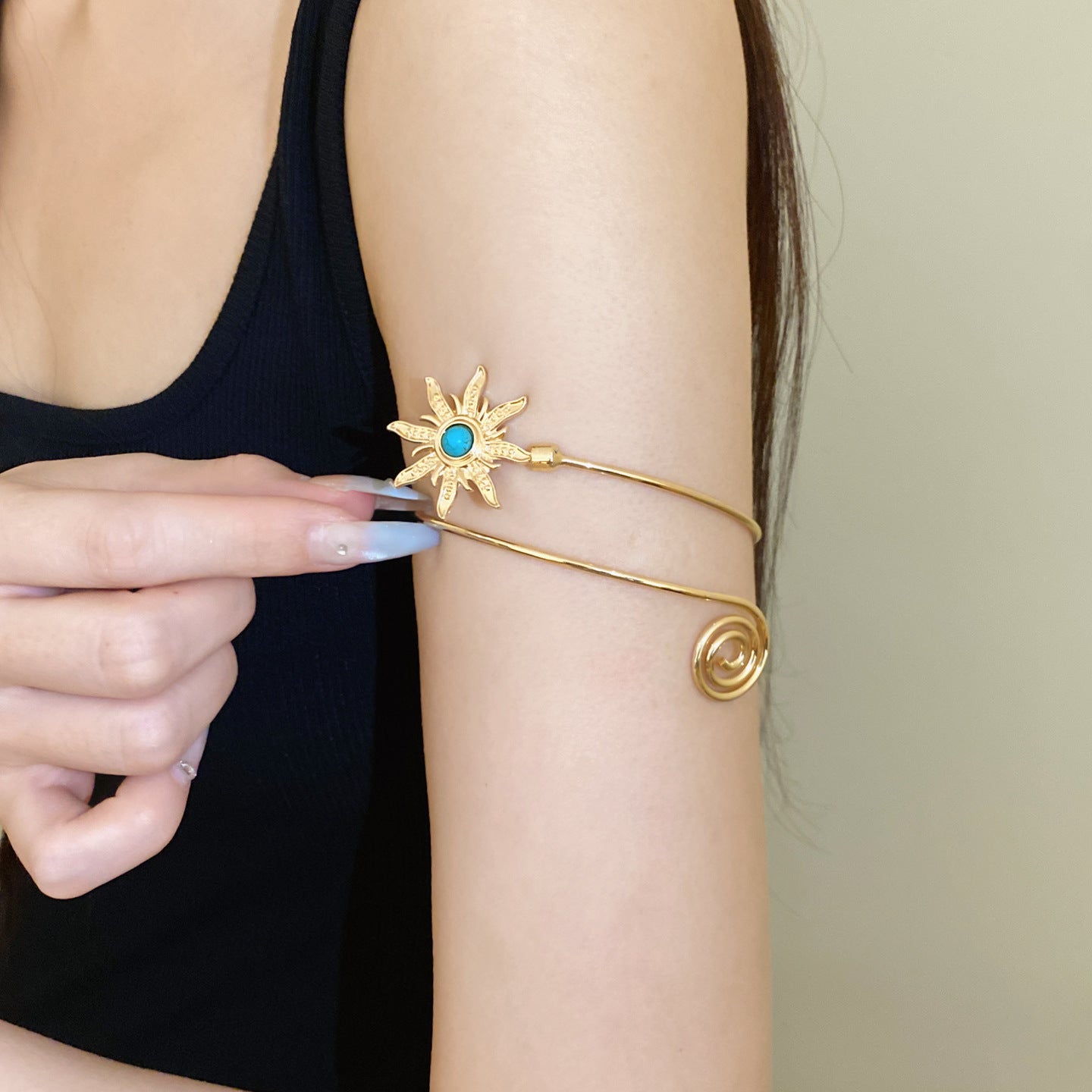 Simple Style Tassel Copper Bangle For Women With Rhinestone Inlay