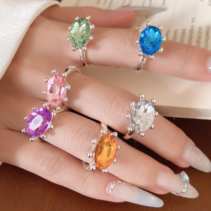 Geometric Open Rings For Women In Gold Alloy Featuring Rhinestones With Claw Setting