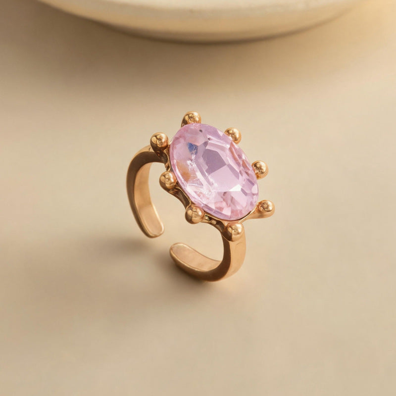 Geometric Open Rings For Women In Gold Alloy Featuring Rhinestones With Claw Setting