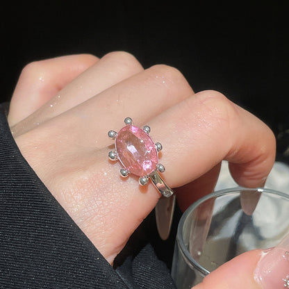 Geometric Open Rings For Women In Gold Alloy Featuring Rhinestones With Claw Setting