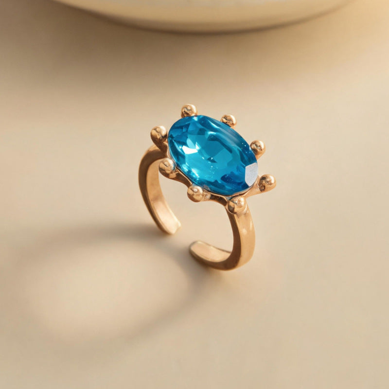Geometric Open Rings For Women In Gold Alloy Featuring Rhinestones With Claw Setting