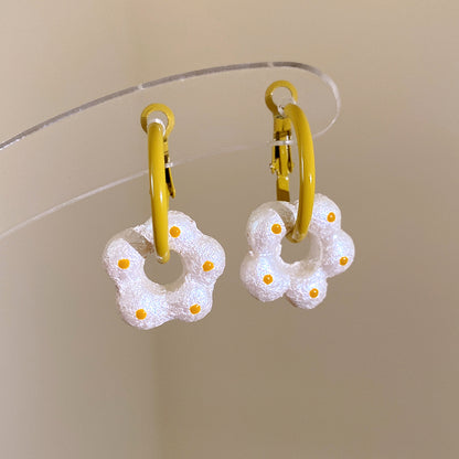 Simple Style Polka Dots Enamel Earrings In White With Iron Base And 304 Stainless Steel Posts For Women