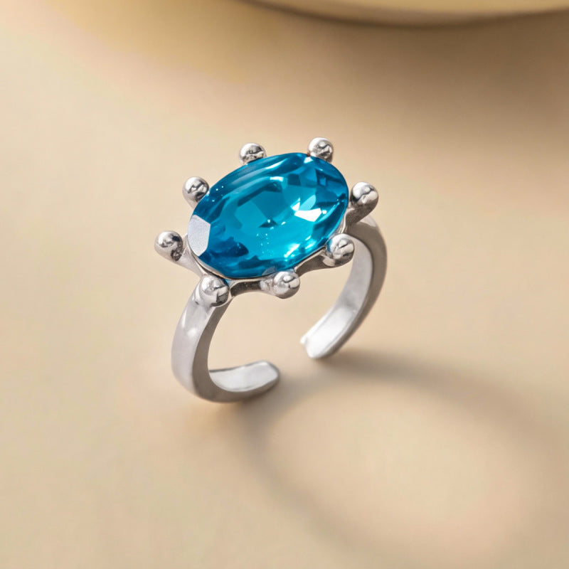 Geometric Open Rings For Women In Gold Alloy Featuring Rhinestones With Claw Setting