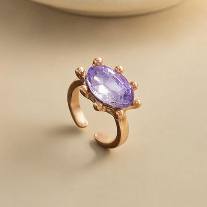 Geometric Open Rings For Women In Gold Alloy Featuring Rhinestones With Claw Setting