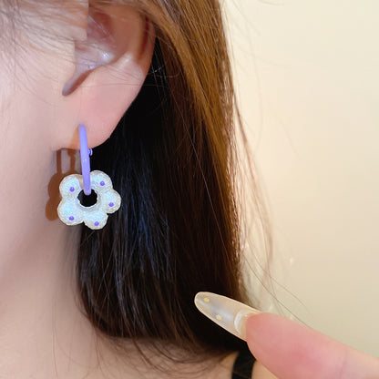 Simple Style Polka Dots Enamel Earrings In White With Iron Base And 304 Stainless Steel Posts For Women