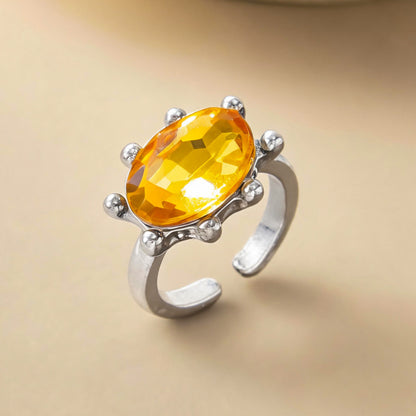 Geometric Open Rings For Women In Gold Alloy Featuring Rhinestones With Claw Setting