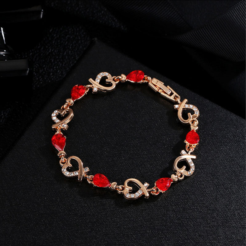 Vintage Style Three-dimensional Heart Shape Bracelet In Red Alloy With Crystal Inlay, Unisex Design