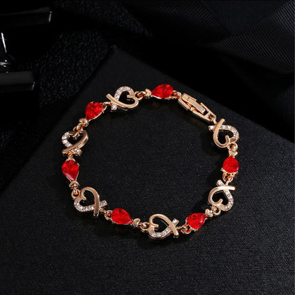 Vintage Style Three-dimensional Heart Shape Bracelet In Red Alloy With Crystal Inlay, Unisex Design