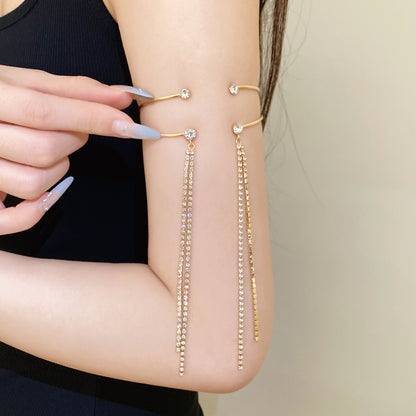 Simple Style Tassel Copper Bangle For Women With Rhinestone Inlay